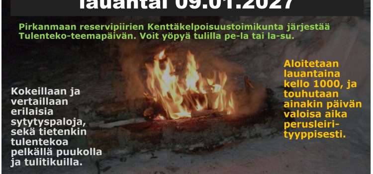 Tulentekopäivä lauantaina 09.01.2027 Tampereella Tulentekopäivä lauantaina 09.01.2027 Tampereella